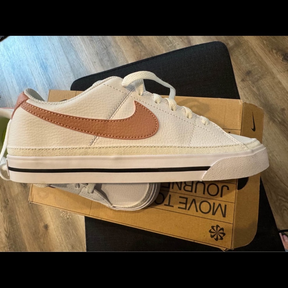 Nike Cream and Brown Canvas Sneakers with Leather Swoosh